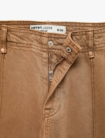 Standart Bel Regular Fit Düğmeli Nervürlü Düz Paça Pantolon - Culotte Jeans