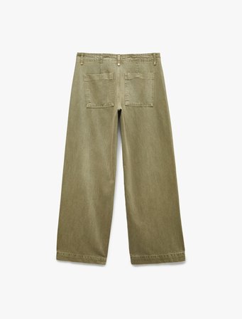 Standart Bel Regular Fit Düğmeli Nervürlü Düz Paça Pantolon - Culotte Jeans
