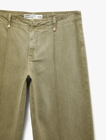 Standart Bel Regular Fit Düğmeli Nervürlü Düz Paça Pantolon - Culotte Jeans