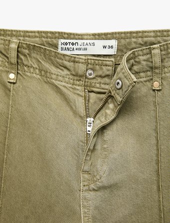 Standart Bel Regular Fit Düğmeli Nervürlü Düz Paça Pantolon - Culotte Jeans