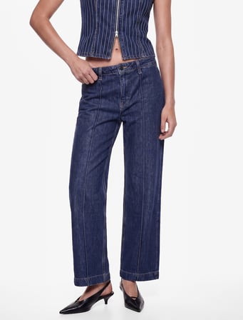 Normal Bel Cepli Düğmeli Geniş Paça Nervürlü Denim Pantolon - Culotte Jeans