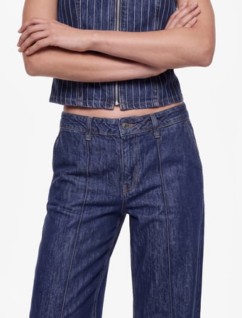Normal Bel Cepli Düğmeli Geniş Paça Nervürlü Denim Pantolon - Culotte Jeans