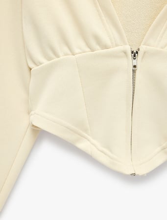 Slim Fit Fermuarlı Kapüşonlu Uzun Kollu Korse Detaylı Sweatshirt