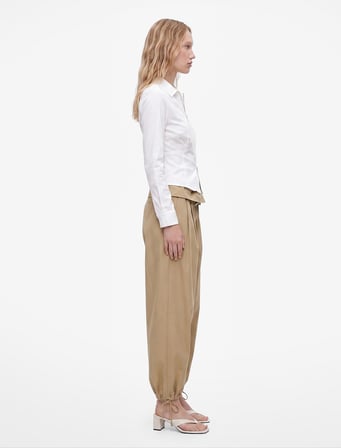 Beli Bağcıklı Katlama Detaylı Balon Form Poplin Harem Pantolon
