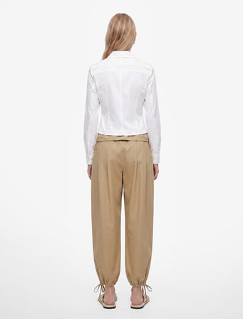 Beli Bağcıklı Katlama Detaylı Balon Form Poplin Harem Pantolon