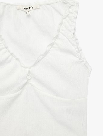 Bürümcük Kumaş V Yaka Fiyonklu Fırfırlı Kolsuz Bluz