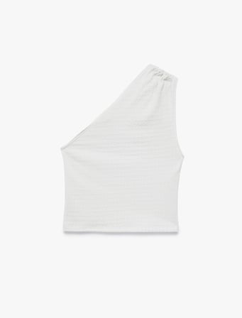 Bürümcük Kumaş Dokulu Slim Fit Metal Aksesuarlı Tek Omuz Bluz