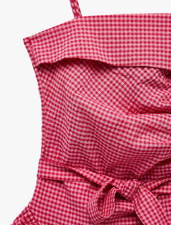 Gipeli Slim Fit Bağlama Detaylı Pötikareli İnce Askılı Asimetrik Bluz