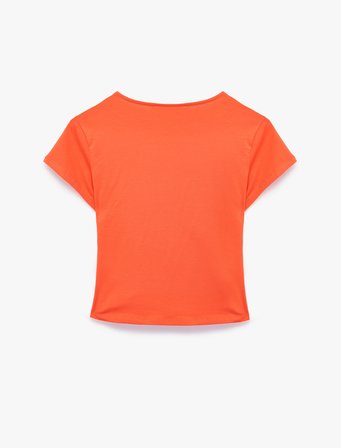 Pamuklu Slim Fit Kısa Kollu Kruvaze Yaka Büzgülü Tişört