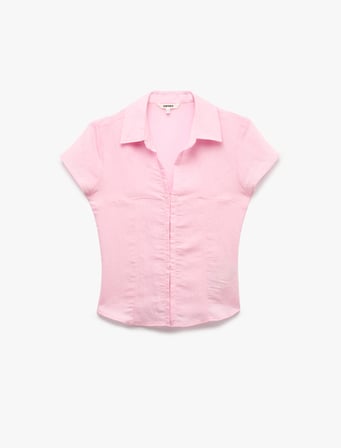 Viskon Modal Kumaş Slim Fit Kısa Kollu Korse Detaylı Gömlek