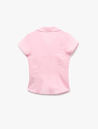 Viskon Modal Kumaş Slim Fit Kısa Kollu Korse Detaylı Gömlek