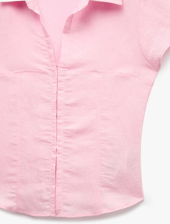 Viskon Modal Kumaş Slim Fit Kısa Kollu Korse Detaylı Gömlek