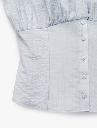 Slim Fit Düğmeli Drapeli Hakim Yaka Kısa Kollu Bluz