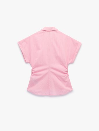 Slim Fit Pamuklu Salda Kumaş Kolsuz Drape Detaylı Çizgili Gömlek