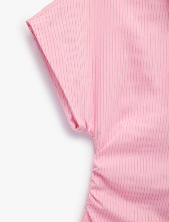 Slim Fit Pamuklu Salda Kumaş Kolsuz Drape Detaylı Çizgili Gömlek