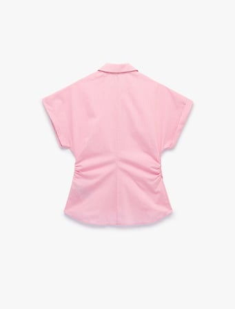 Slim Fit Pamuklu Salda Kumaş Kolsuz Drape Detaylı Çizgili Gömlek
