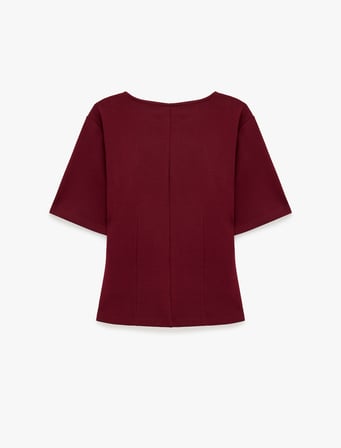 Pamuklu Bisiklet Yaka Kısa Kollu Pile Detaylı Peplum Bluz