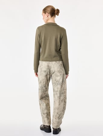 Slim Fit Dik Yaka Fermuarlı Uzun Kollu Modal Karışımlı Düğme Baskılı Sweatshirt