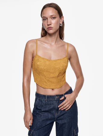 Jakarlı Slim Fit Askılı Crop Korse Büstiyer