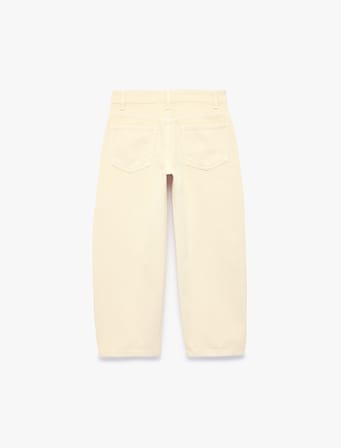 Normal Bel Düğmeli Cepli Krop Denim Pantolon