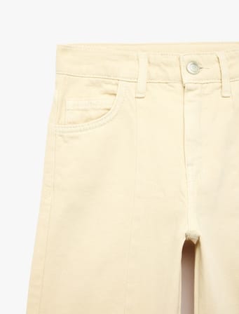Normal Bel Düğmeli Cepli Krop Denim Pantolon