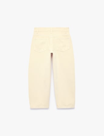 Normal Bel Düğmeli Cepli Krop Denim Pantolon