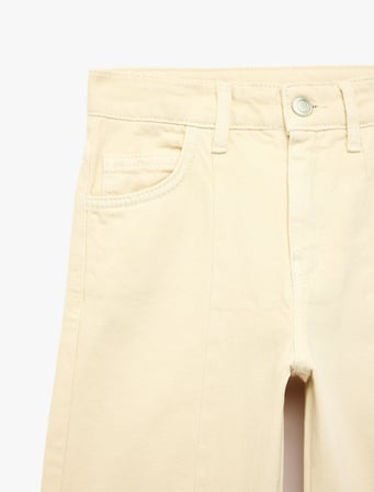 Normal Bel Düğmeli Cepli Krop Denim Pantolon