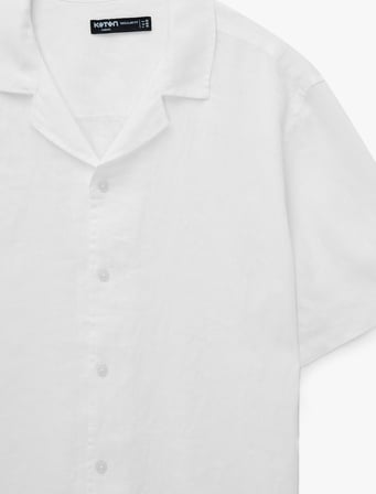 Regular Fit Kısa Kollu Devrik Yaka Keten Gömlek