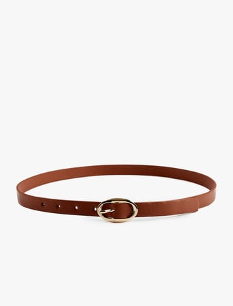 Oval Metal Tokalı Suni Deri Kemer