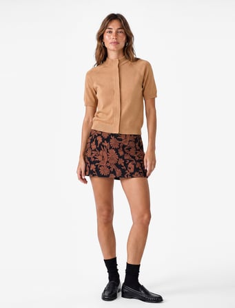 Slim Fit Çiçek Desenli Mini Etek