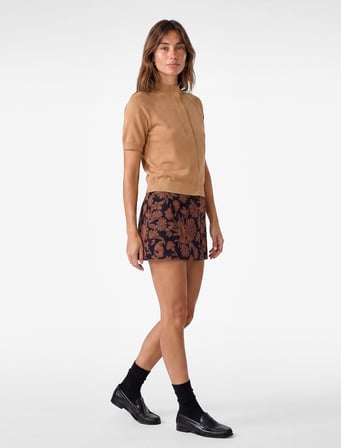 Slim Fit Çiçek Desenli Mini Etek