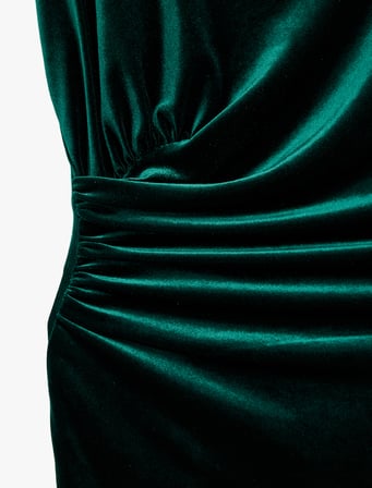 Slim Fit Bodycon Drapeli Hafif Dik Yaka Yırtmaçlı Kolsuz Midi Boy Kadife Elbise