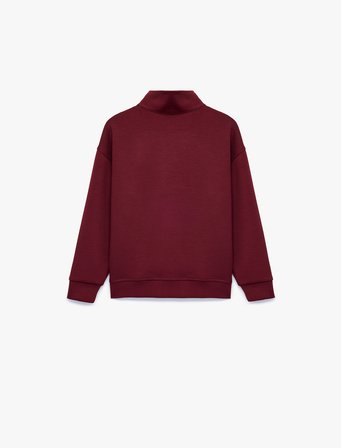 Baskılı Viskon Karışımlı Uzun Kollu Fermuarlı Yaka Sweatshirt