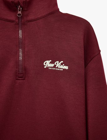 Baskılı Viskon Karışımlı Uzun Kollu Fermuarlı Yaka Sweatshirt