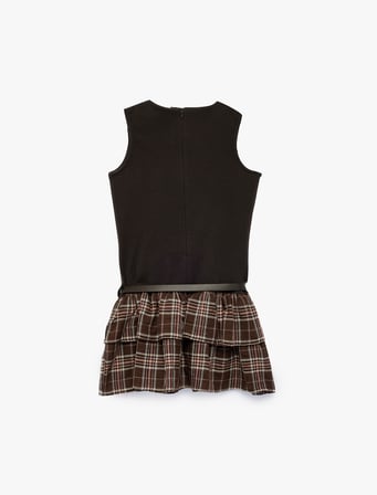 Kemer Detaylı Slim Fit Pamuklu Bisiklet Yaka Kolsuz Elbise