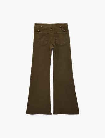 Pamuklu Düşük Bel Dar Kesim İspanyol Paça Cepli Denim Pantolon - Flare Jeans