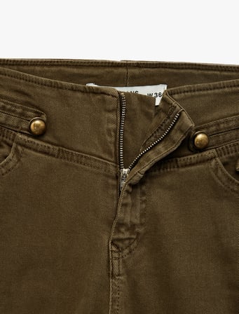 Pamuklu Düşük Bel Dar Kesim İspanyol Paça Cepli Denim Pantolon - Flare Jeans