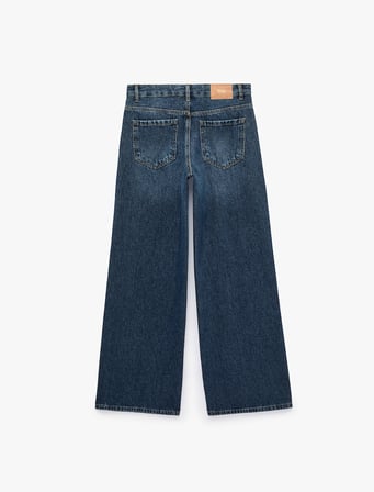 Pamuklu Cepli Geniş Paça Denim Pantolon - Wide Leg Jeans