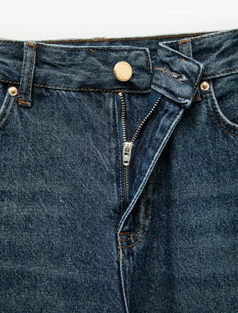 Pamuklu Cepli Geniş Paça Denim Pantolon - Wide Leg Jeans