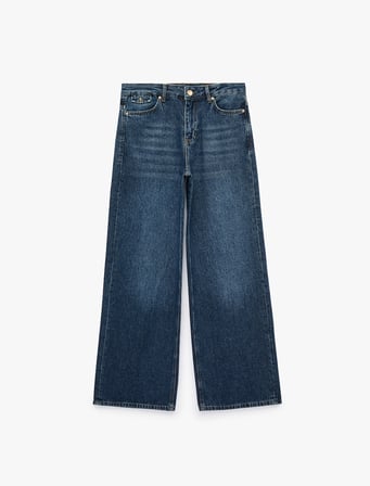 Pamuklu Cepli Geniş Paça Denim Pantolon - Wide Leg Jeans