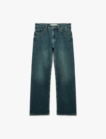 Normal Bel Cepli Pamuklu Düz Paça Denim Pantolon - Straight Fit Jean