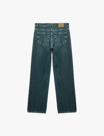 Normal Bel Cepli Pamuklu Düz Paça Denim Pantolon - Straight Fit Jean