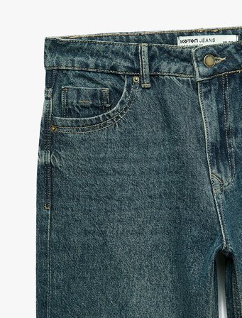 Normal Bel Cepli Pamuklu Düz Paça Denim Pantolon - Straight Fit Jean