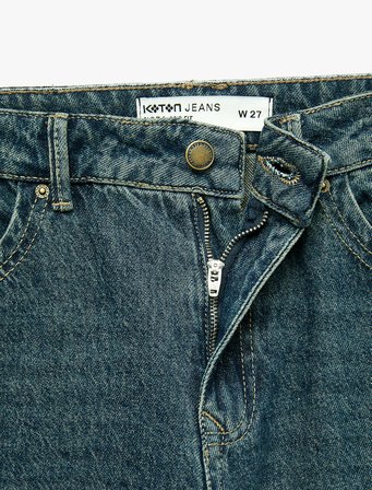Normal Bel Cepli Pamuklu Düz Paça Denim Pantolon - Straight Fit Jean