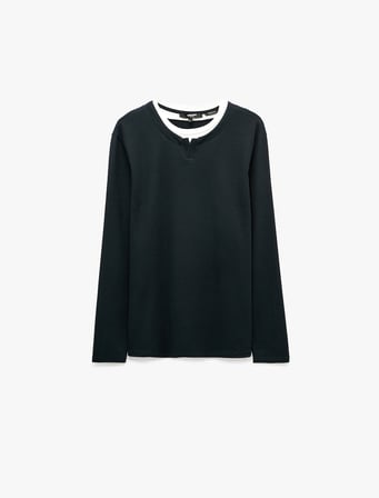 Pamuklu Pike Kumaş Hakim Yaka Uzun Kollu Sweatshirt