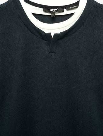 Pamuklu Pike Kumaş Hakim Yaka Uzun Kollu Sweatshirt