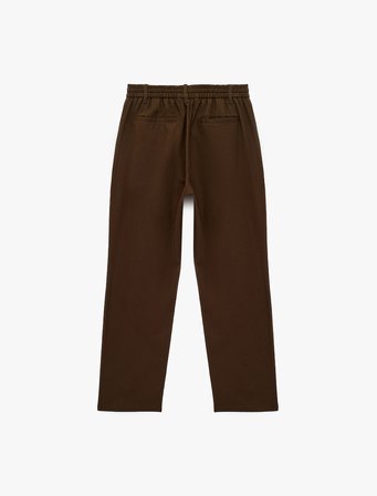Pamuk Keten Karışımlı Cepli Pileli Slim Fit Beli Bağcıklı Pantolon