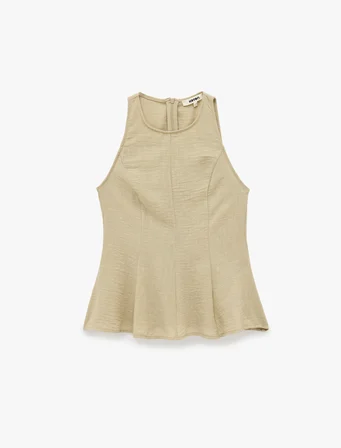 Keten Görünümlü Kolsuz Bisiklet Yaka Peplum Bluz
