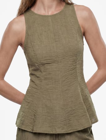 Keten Görünümlü Kolsuz Bisiklet Yaka Peplum Bluz