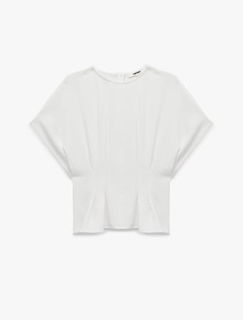 Slim Fit Aerobin Kumaş Bel Vurgulu Bisiklet Yaka Pileli Bluz